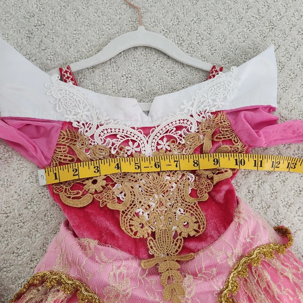 3T Kids Pink Gold Lace Princess Gown Costume Dress Long Sleeve size 100